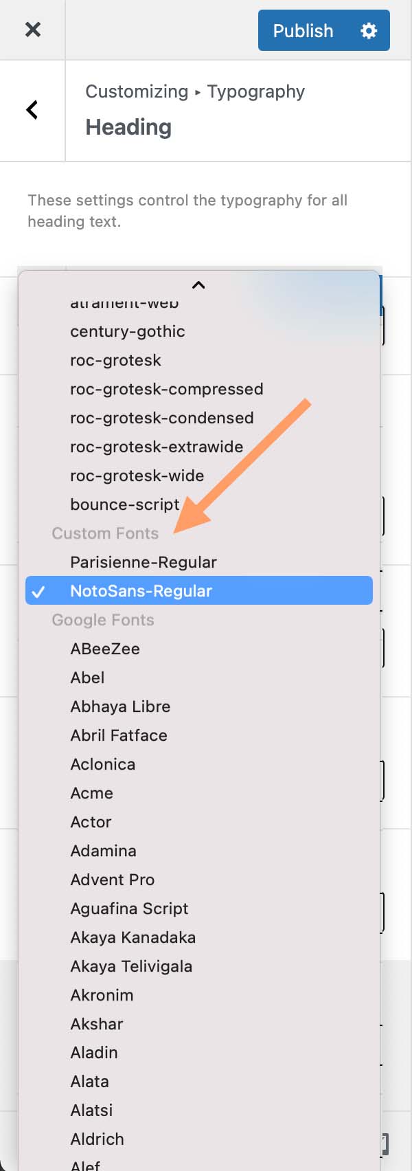 Use the custom fonts.