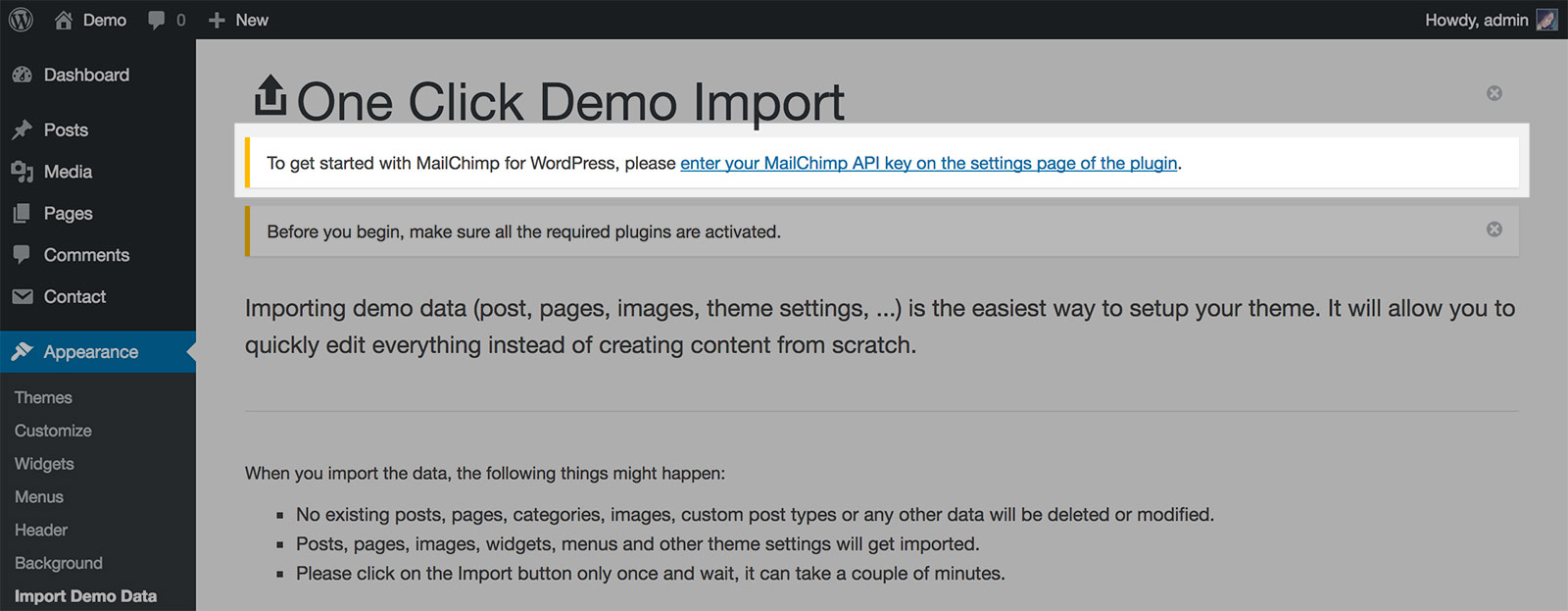 Demo Import - Setup MailChimp for WordPress