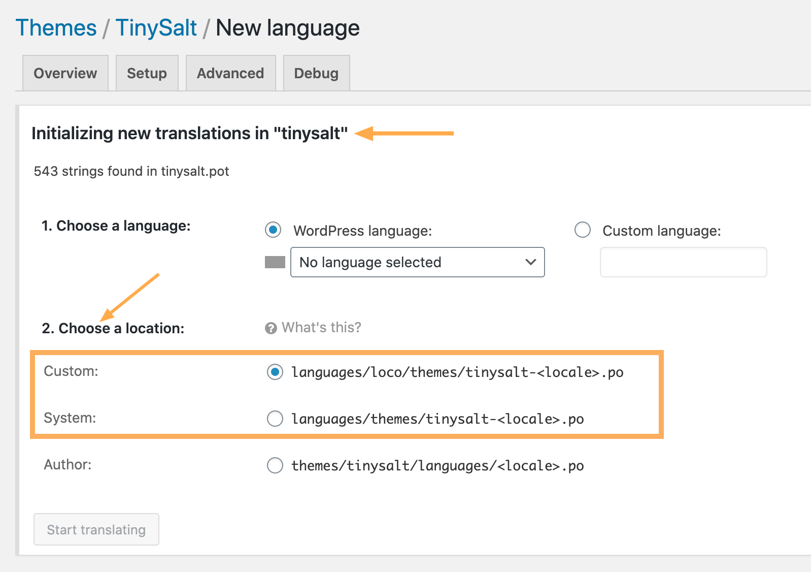 Loco translated files: Choose a location