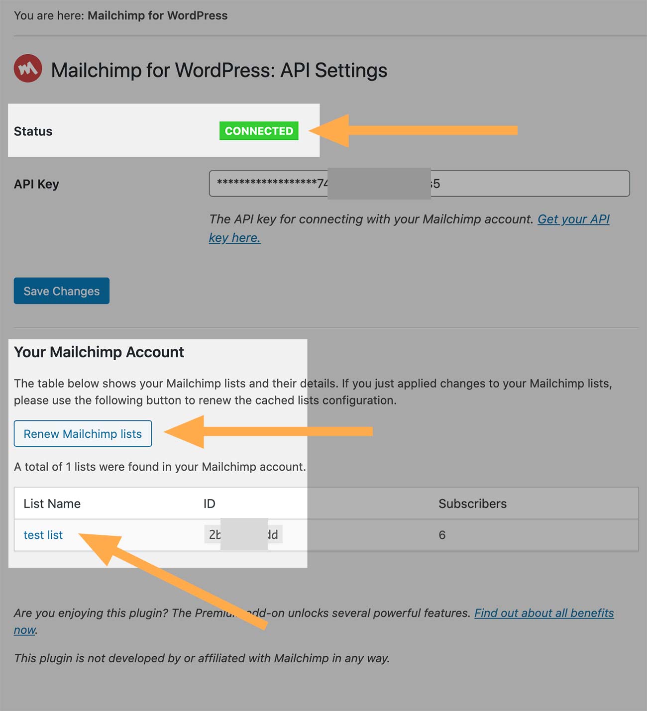 Connect to your MailChimp account and get your MailChimp lists