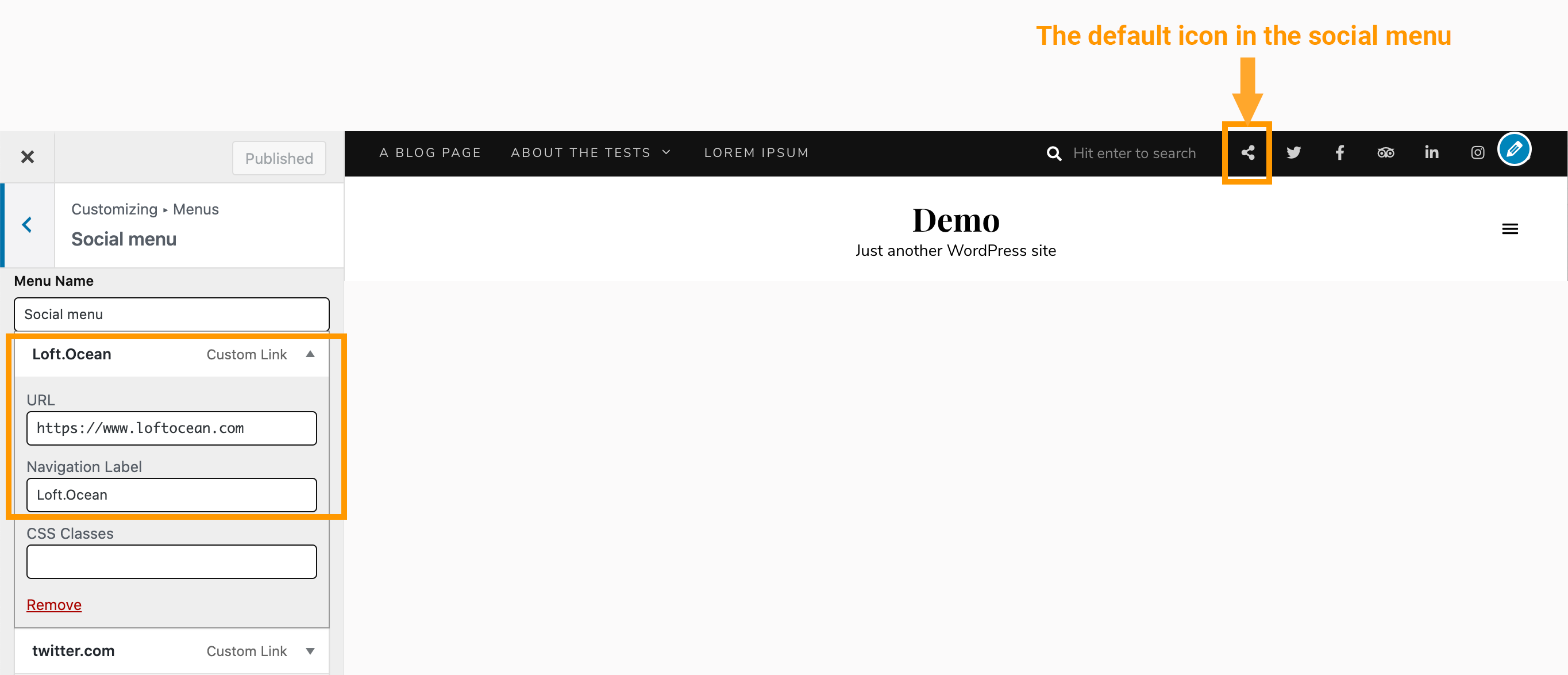 Add a custom link which is not a social media link