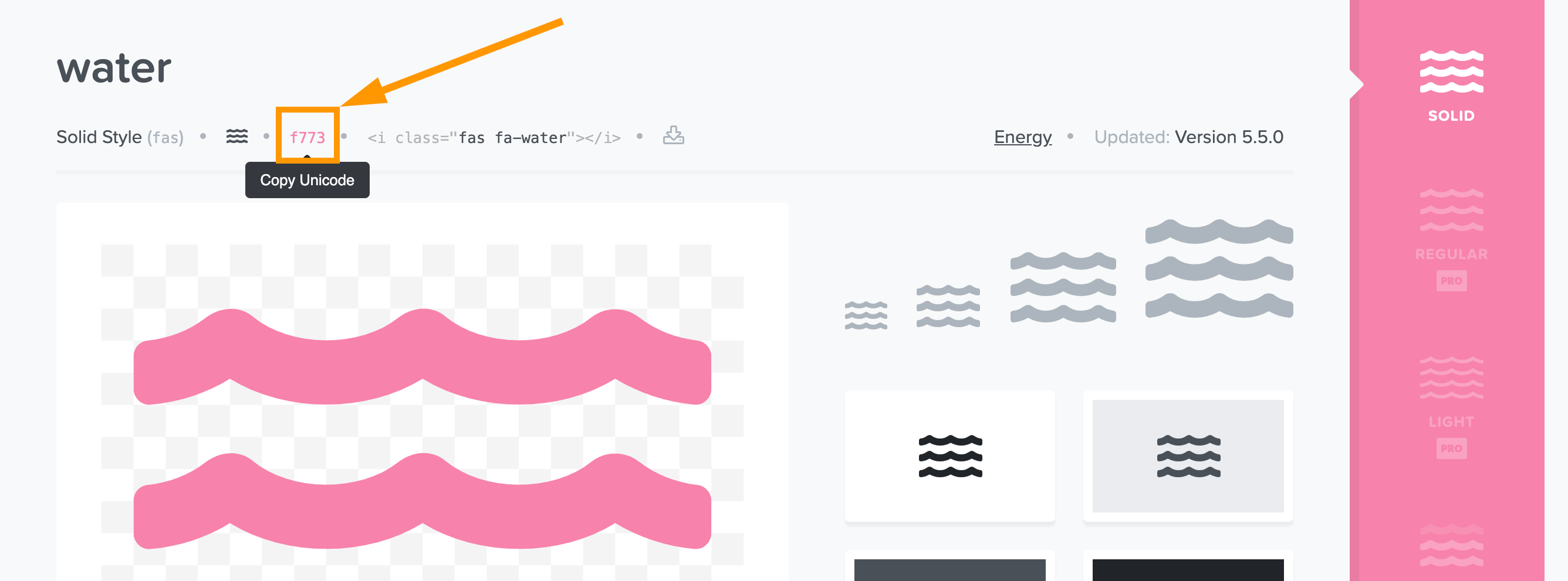 Copy the unicode of the icon