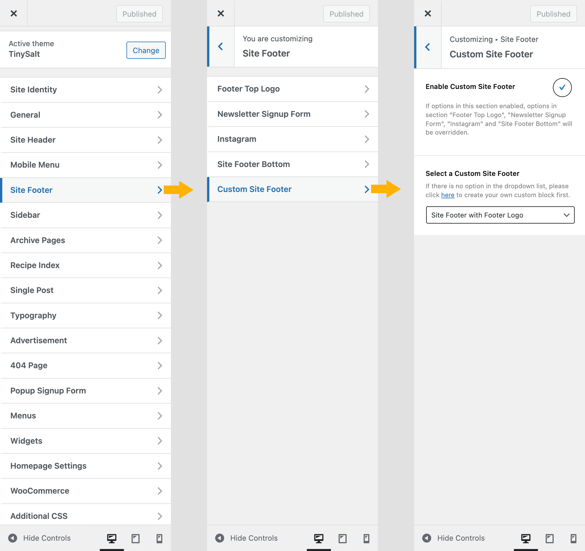 Set the custom site footer