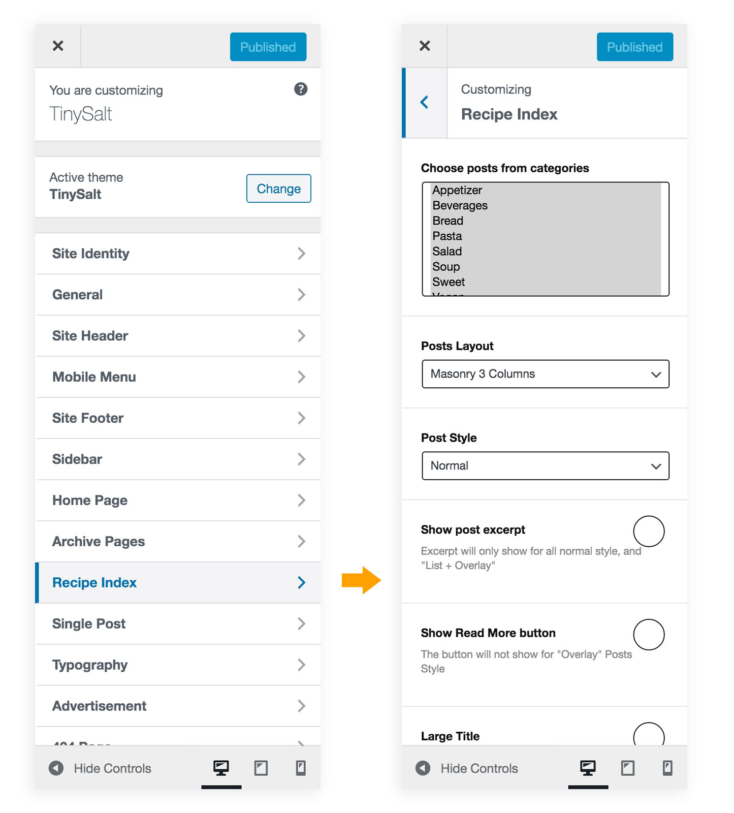 Customize Recipe Index Page