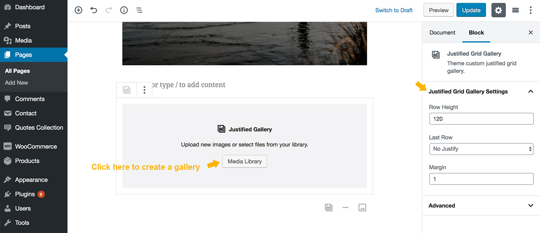 Justified Gallery Block Settings