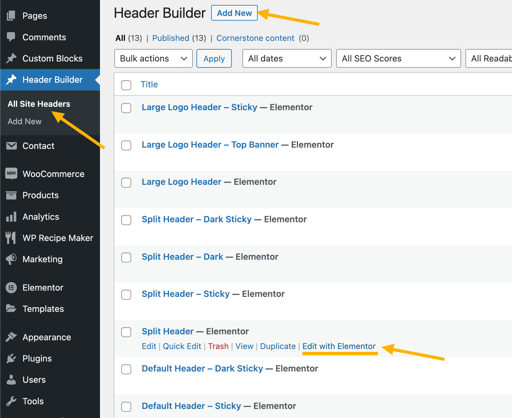 Manage all site headers