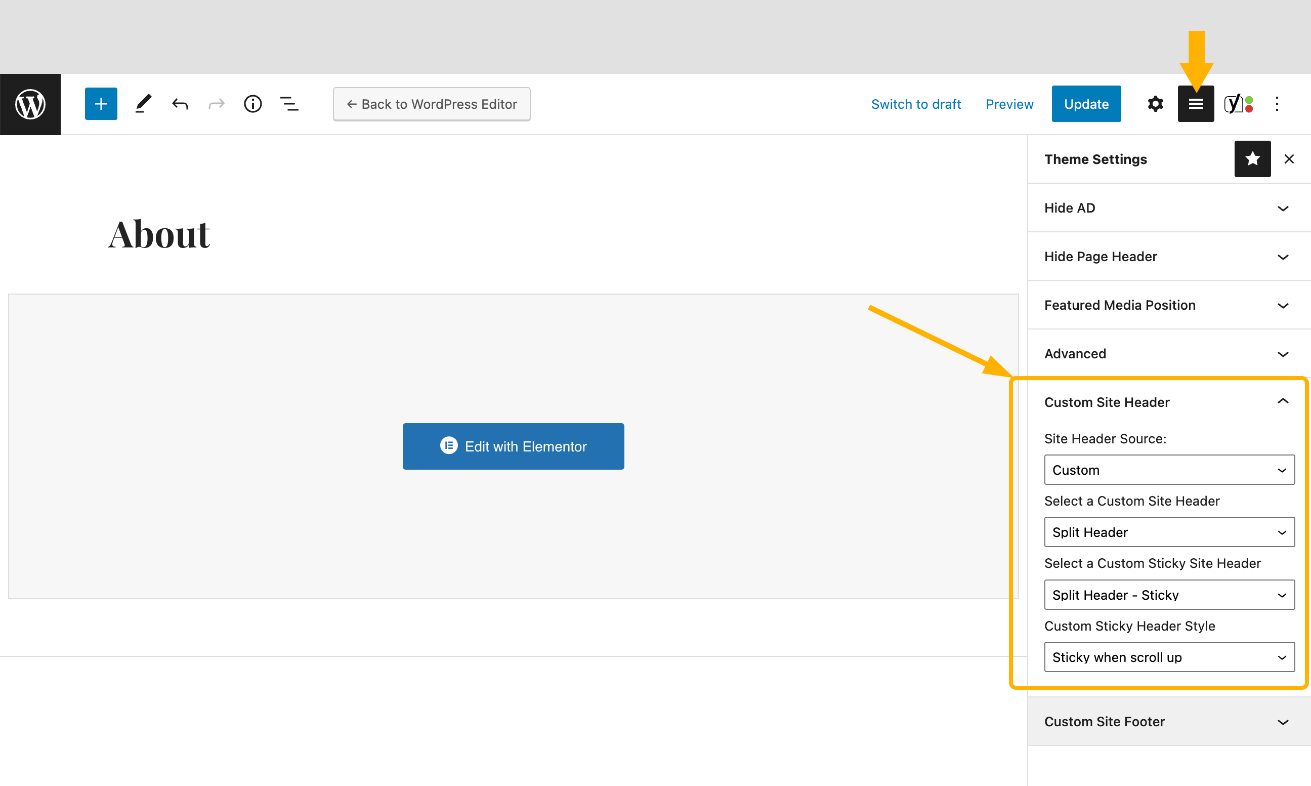 Set the custom sticky site header for a specific page