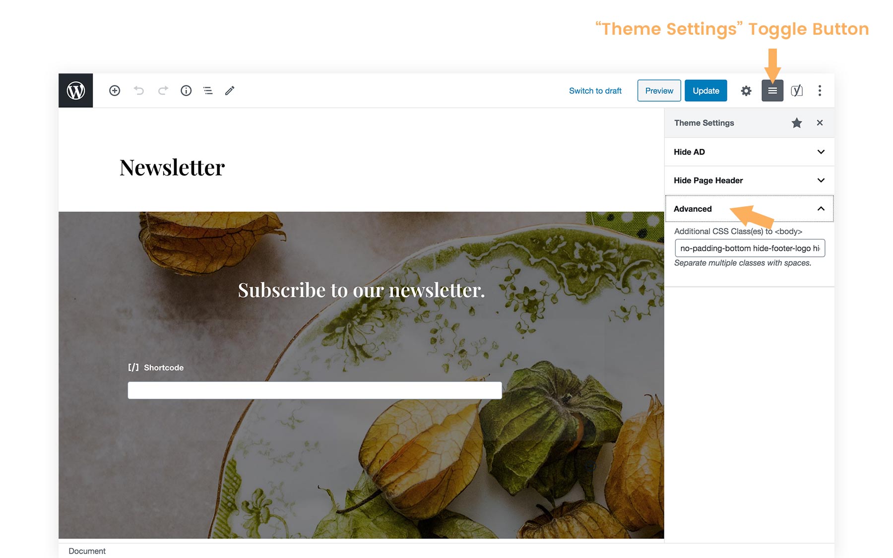 Advanced Feature - Add custom classes to a page