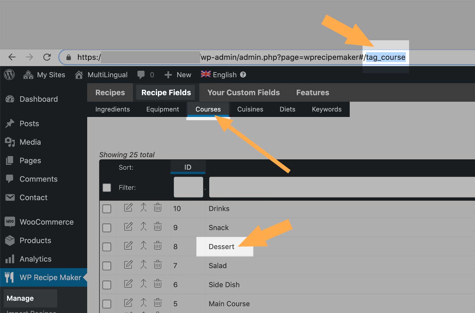 Get the Recipe Taxonomies name and value