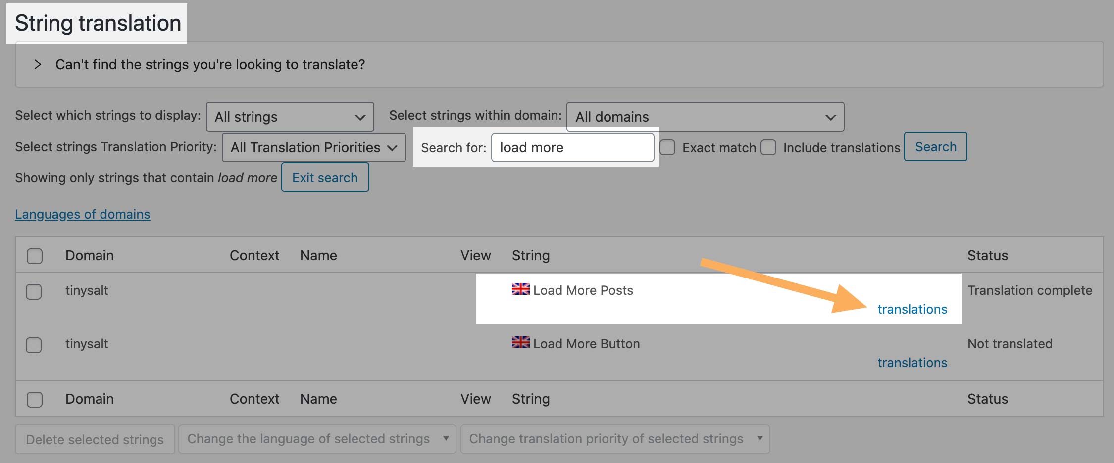 Search for the string