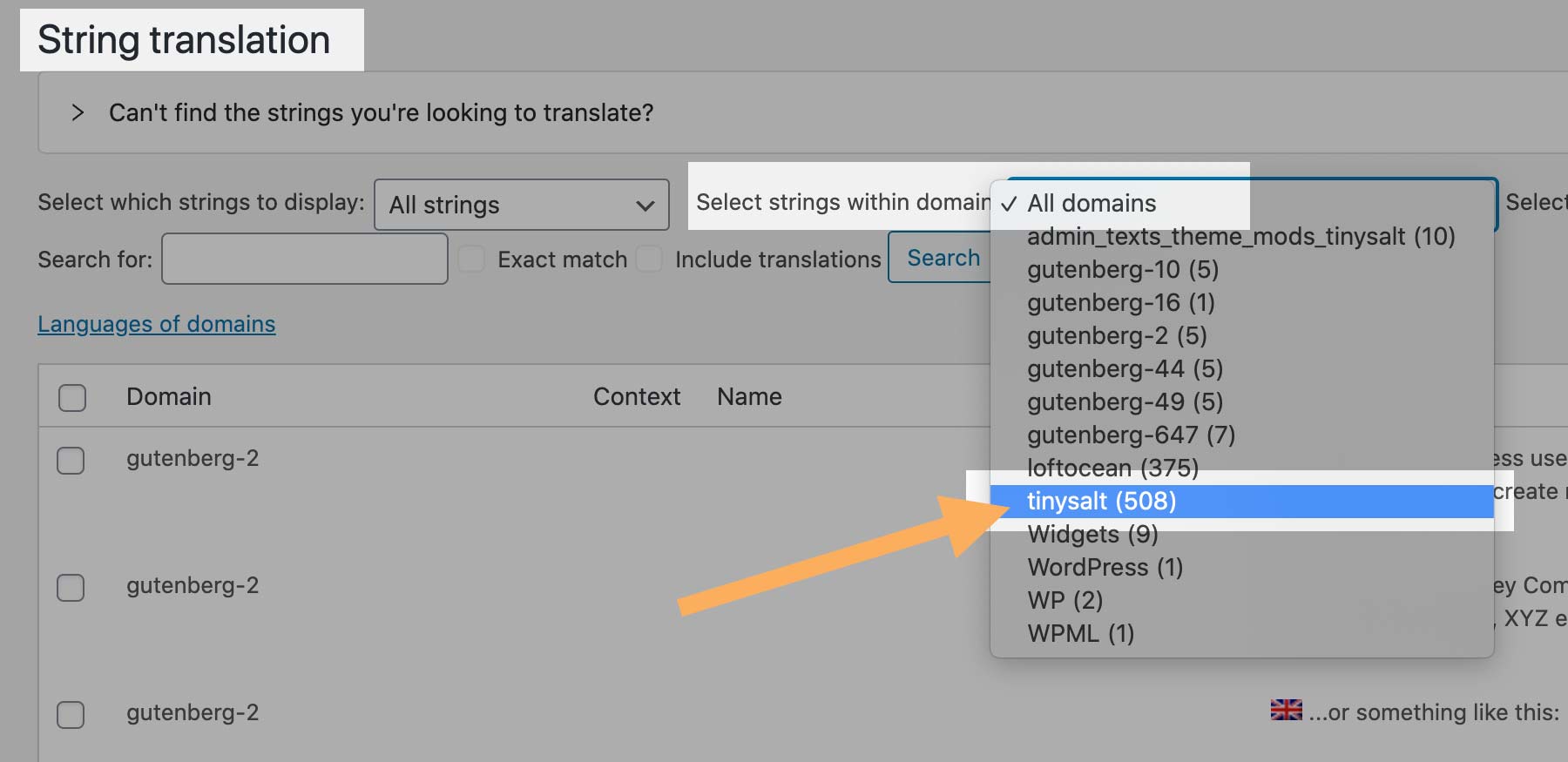 Select string within domain