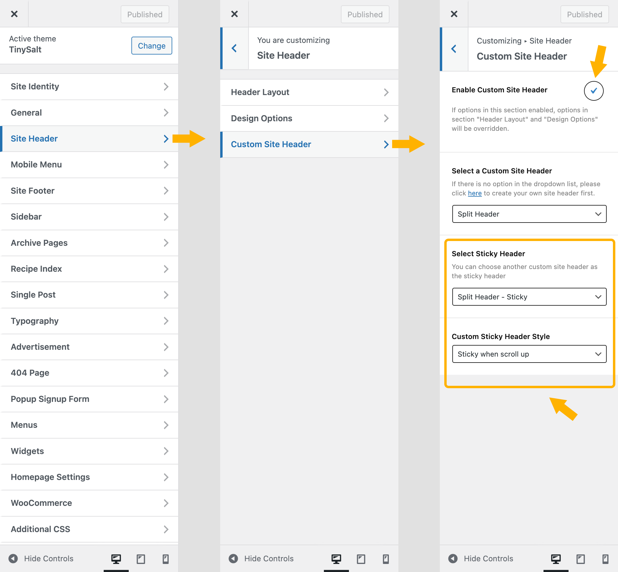 Set the custom sticky site header