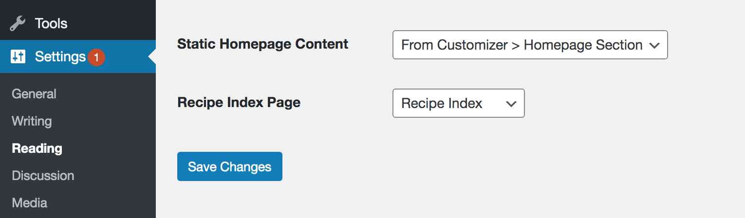 Setup Recipe Index Page