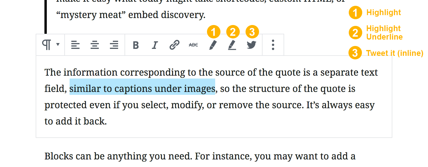 Highlight & Tweet It (inline) shortcode in Gutenberg editor